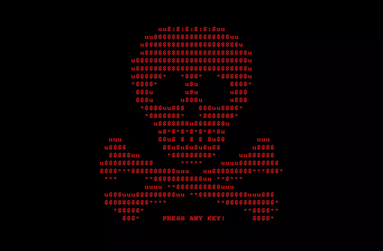 Ransomware ASCII-art döskalle